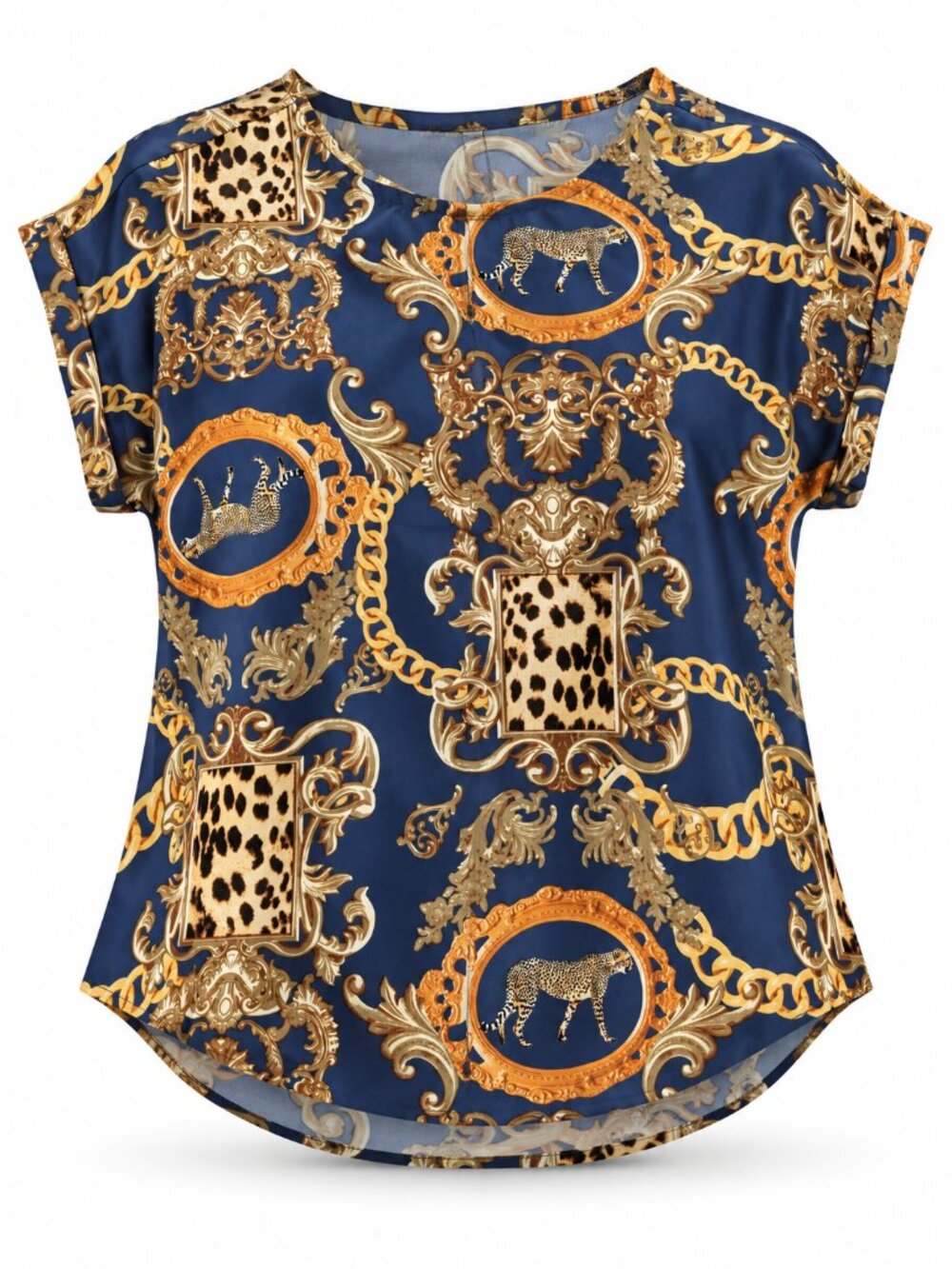Hervé Bénard Baroque Leopard Print Blouse Size L NWT